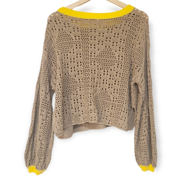 Free People Home Run Open Knit Cropped Balloon Sweater - Picture 4 of 8